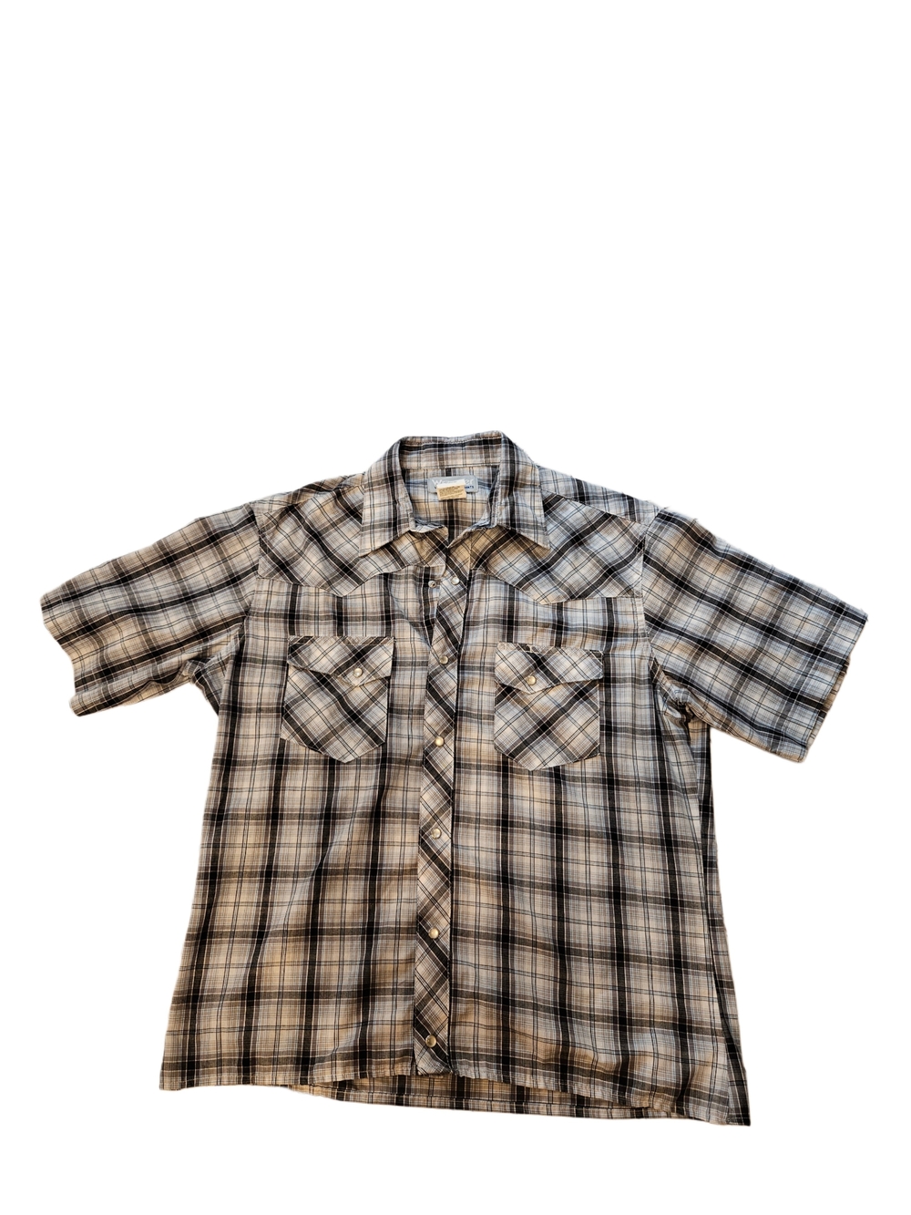 Wrangler Wrancher Plaid Pearl Snap Western Shirt Gray Medium